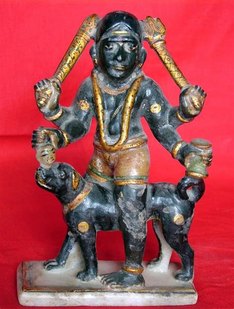 19th Century Statue From Jaipur Of Bhairava With His Dog Vahana