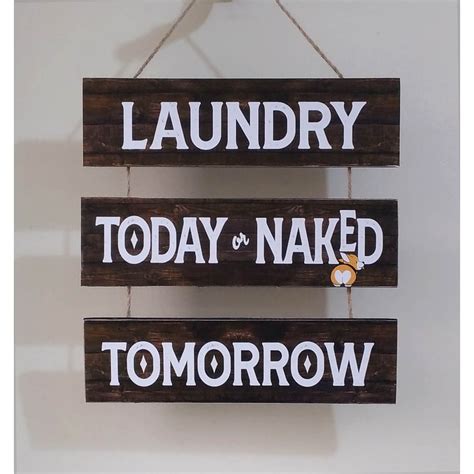 Laundry Today Naked Hanging Rustic Vintage Wood Wall Decor Home Décor