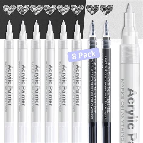 Flymax White Paint Pen 6 Pack 0 7mm Acrylic White Permanent Marker White Paint Pens