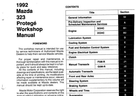 Mazda 323 Protege Service Manuals Repair Manuals Workshop Manuals