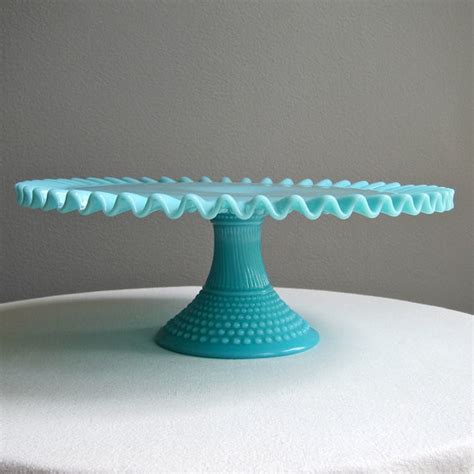 Fenton Turquoise Blue Hobnail Milk Glass Cake Stand By Barking Sands