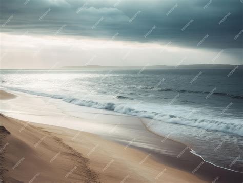 Premium AI Image | Clean sandy beach on cloudy seaside