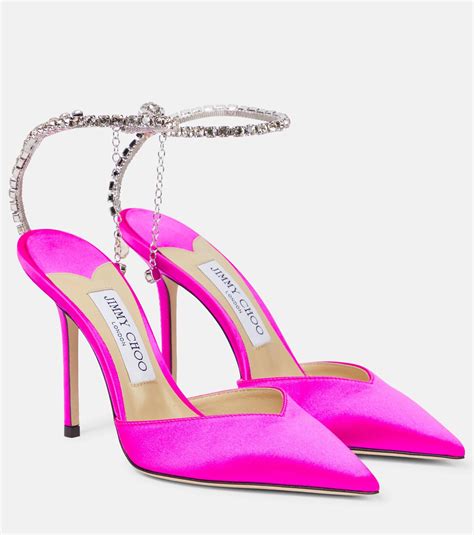 Jimmy Choo Saeda 100 Embellished Satin Pumps In Pink Lyst