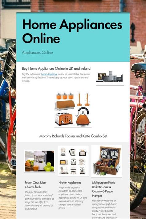 the home appliances online page is displayed in front of bicycles and ...