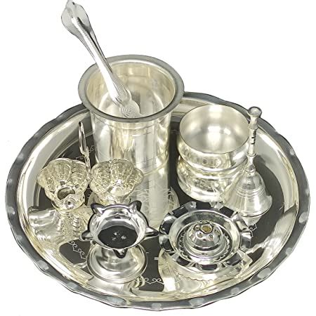 Bengalen Silver Plated Pooja Thali Set Inch With Plate Kalash Bowl