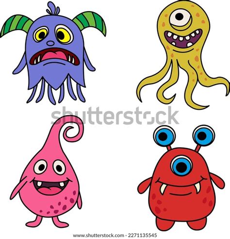 Funny Monsters Set Vector Illustration Monsters Stock Vector Royalty