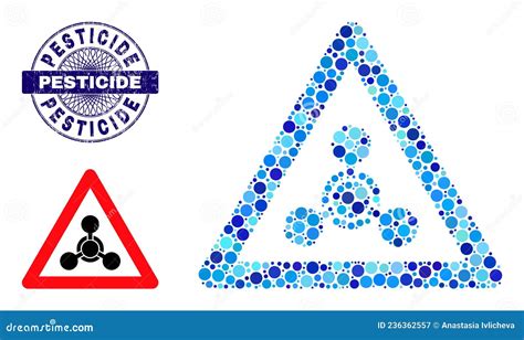 Scratched Pesticide Round Guilloche Stamp And Chemical Warning