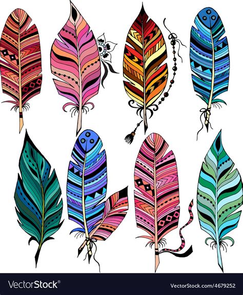 Big Set Of Colorful Feathers Royalty Free Vector Image