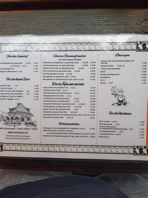 Speisekarte Von Zur Mina Tant Restaurant Ebreichsdorf