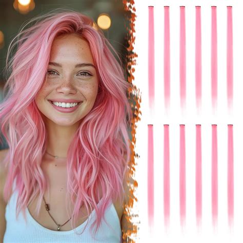 Barsdar Pink Hair Extensions Clip In Colored Hair