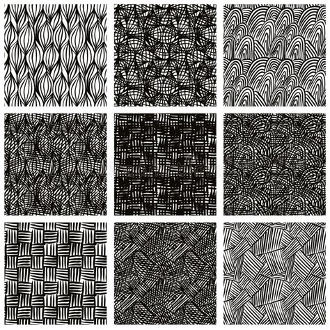 Hand Drawn Lines Textures Doodle Style Seamless Pattern Vector Stock