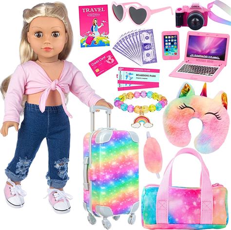 Kt Fancy American 18 Inch Doll Travel Play Set 23 Pcs Suitcase