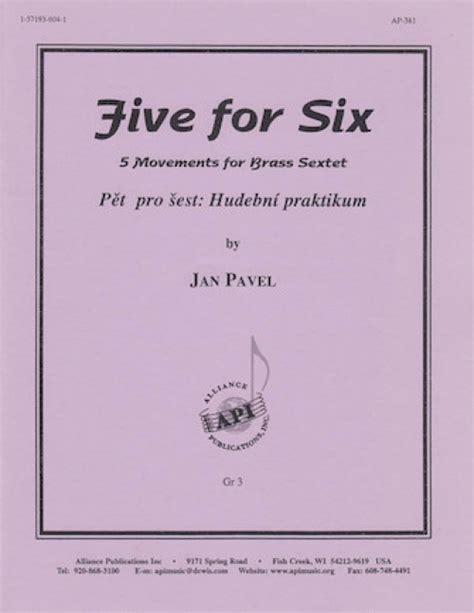 六重奏のための5つの楽章（ヤン・パベル）（金管六重奏）【five For Six】 ヤン・パベル Jan Pavel 吹奏楽の楽譜