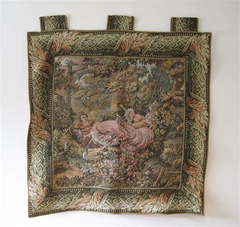 Vintage Fine Tapestry Wall Hanging Girl On Swing Tapestry Old Etsy Uk