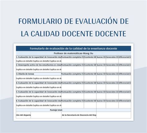 Plantilla De Excel Formulario De Evaluaci N De La Calidad Docente