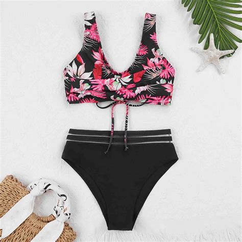 Rciityk Hot Pink Women Halters String Bikini Set Solid Color Backless Triangless Swimsuits