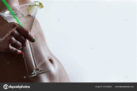 Woman Ideal Abs With Cocktail Sexy Naked Girl Body Alcohol Drink Stock Photo Tverdohlib