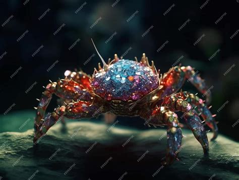 Premium Photo | A colorful crab with many gems on it