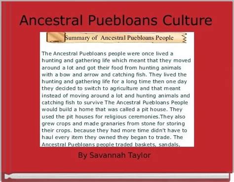 "Ancestral Puebloans Culture" - Free stories online. Create books for ...