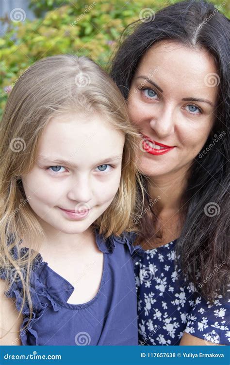 Loving Brunette Mother And Blond Daughter Stock Photo Image Of Model Black