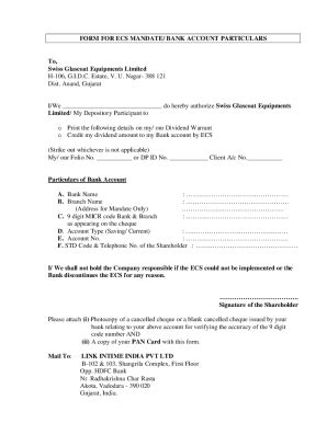 Fillable Online Form For Ecs Mandate Bank Account Particulars Fax