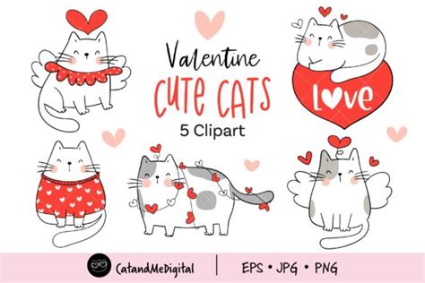 Cute Cat Valentine Day Clipart Graphic By Catandme · Creative Fabrica