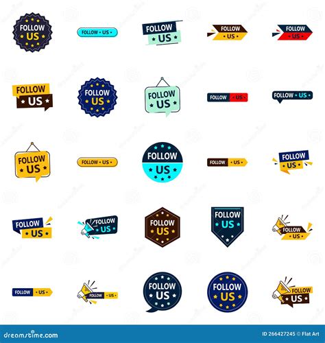 25 Colorful Follow Us Banners For Tiktok And Instagram Stock Vector