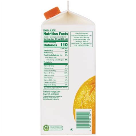 Tropicana Orange Juice Nutrition Facts Label | Blog Dandk