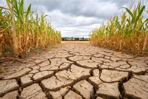 Dry cracked soil devastating corn crop during severe drought in