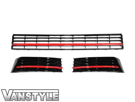 Vw T6 Gloss Black Grilles W Lower Gloss Red Trim Vanstyle