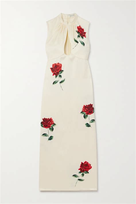 Magda Butrym Floral Print Silk And Wool Blend Midi Dress Cream