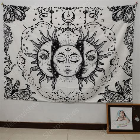 Sun And Moon Tapestry Black And White Tapestry Psychedelic Etsy