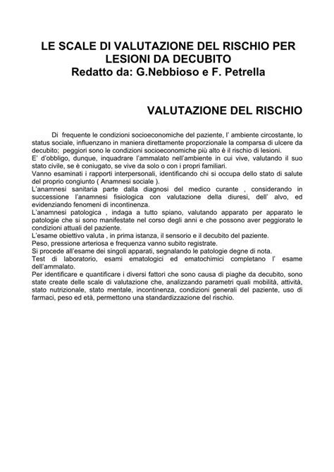 Pdf Le Scale Di Valutazione Del Rischio Per Lesioni Da Decubito