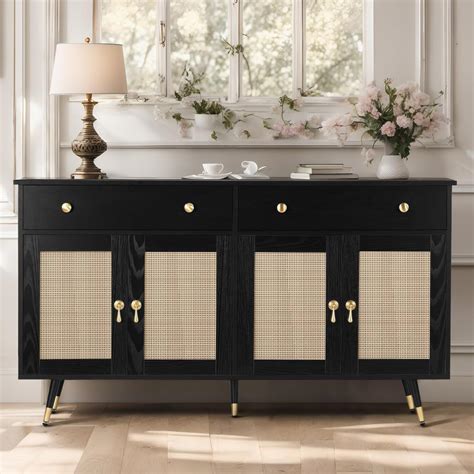 Amazon Ever Buy Black Buffet Cabinet With Drawers Rattan