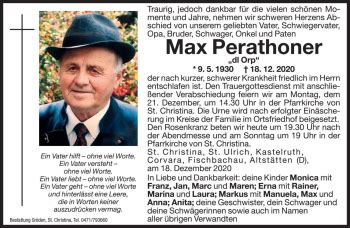 Traueranzeigen Von Max Perathoner Trauer Bz