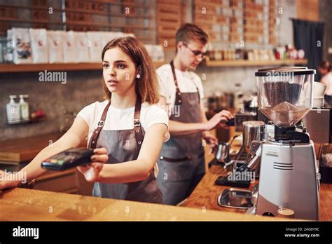 customer service  young cafe workers indoors conception