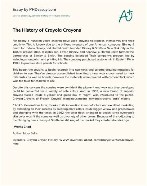 The History Of Crayola Crayons Essay Example (300 Words) - PHDessay.com