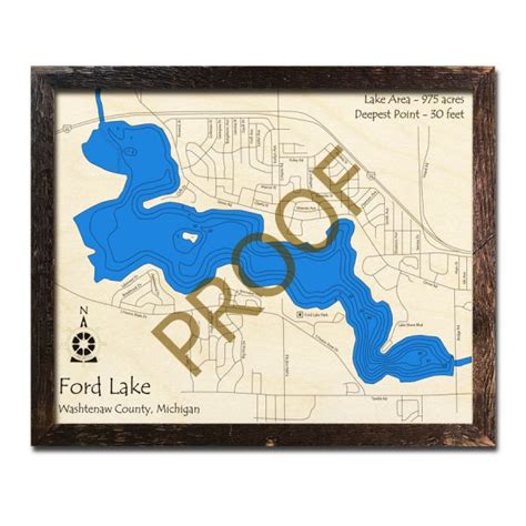 Ford Lake Mi 3d Wood Topo Map