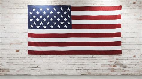 Premium AI Image | American flag hanging on white brick wall of a ...