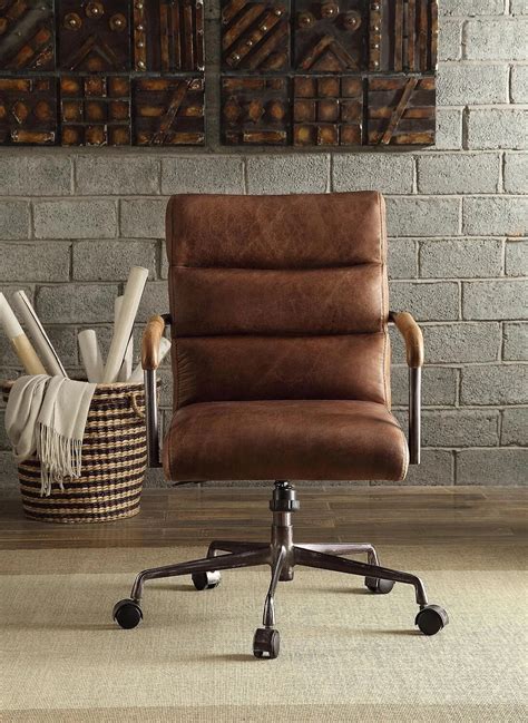 Leather Executive Swivel Chair, Retro Brown, Lumbar Support, Industrial ...