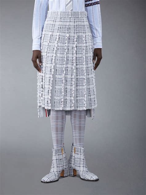 Prince Of Wales Chenille Tweed Wave Classic Pleated Skirt Thom Browne