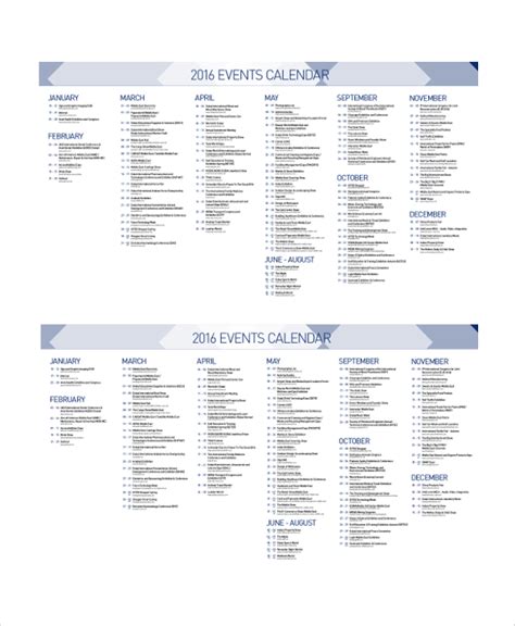 Yearly Event Calendar Template