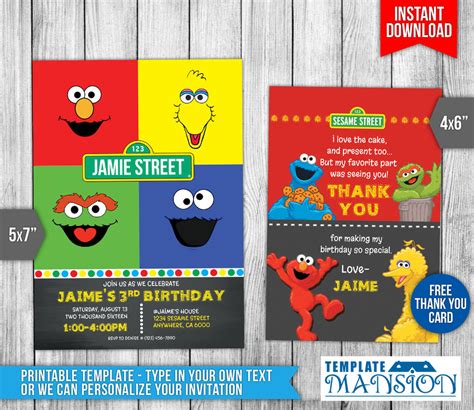 Sesame Street Birthday Invitation, Invite, PSD by templatemansion on ...