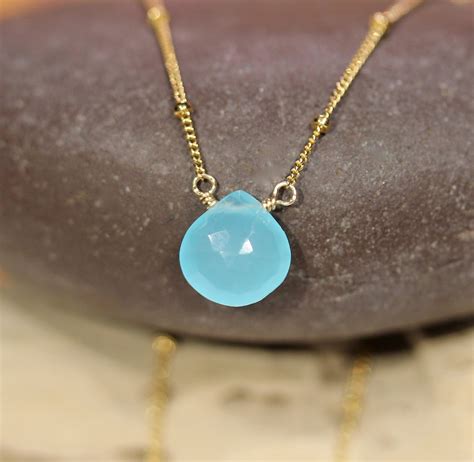 Chalcedony necklace, blue gemstone necklace, layering necklace ...