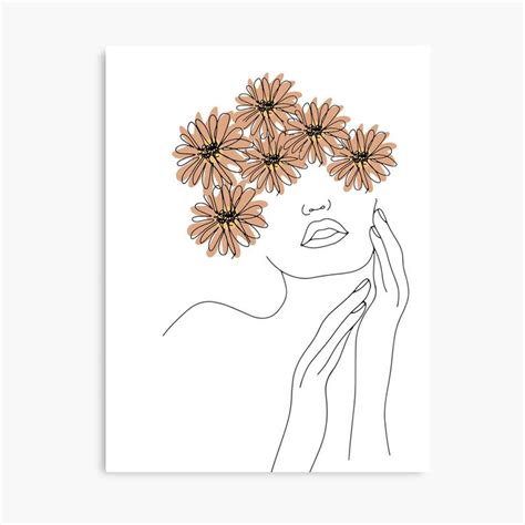 Woman With Flowers Minimal Line Art By Wheimay Redbubble Flower Female Line Nature