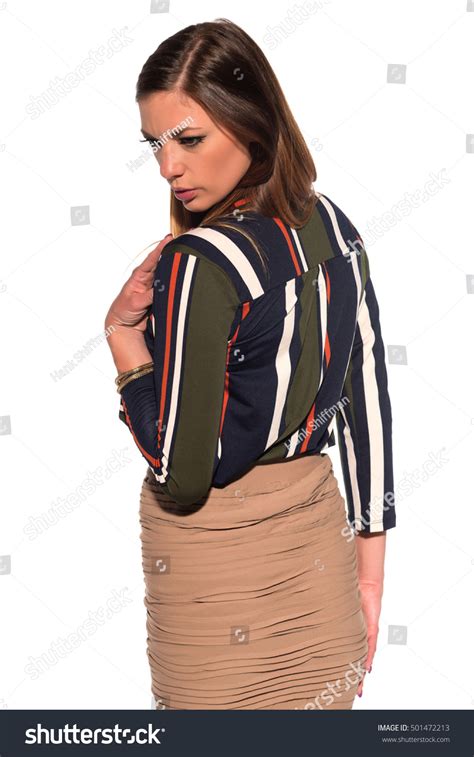 Tall Slim Brunette Dressed Green Tan Stock Photo 501472213 Shutterstock