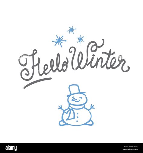 Hallo Winter Happy Snowman Hand Gezeichnet Schriftzug Vektor