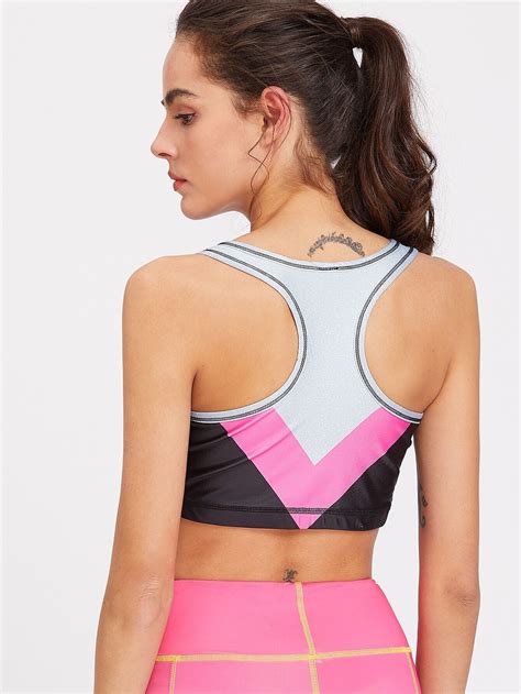 Color Block Racer Back Sports Bra SheIn Sheinside