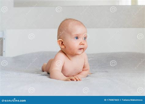 Naked Baby On A Light Background Stock Image Image Of Expression