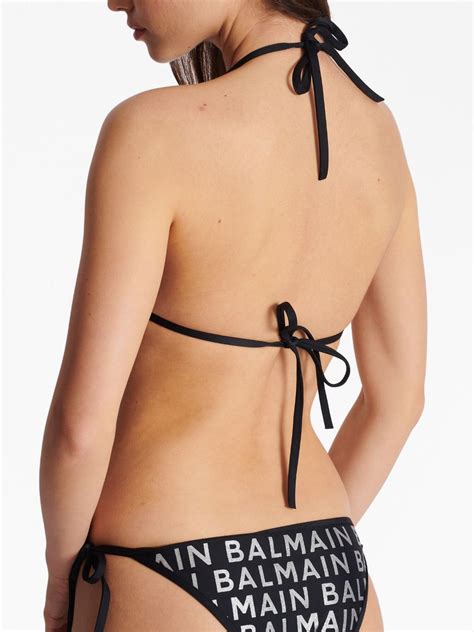 Balmain Logo Print Bikini Set Black Farfetch